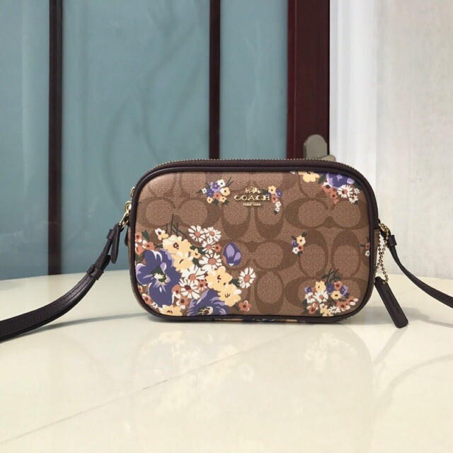 Coach F31580 Signature Floral Crossbody Purse Pink Brown Limited