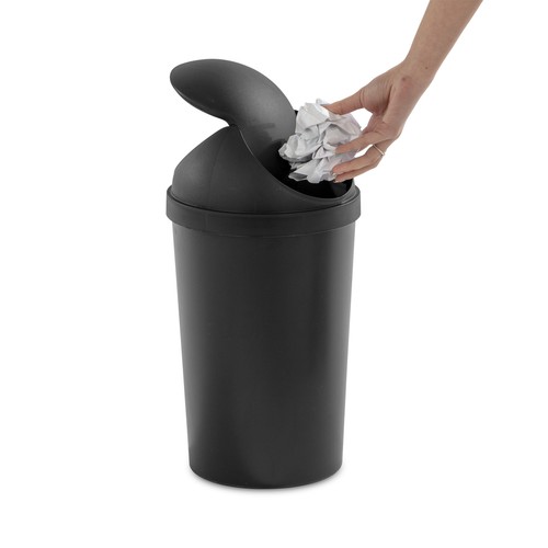 3 gal Plastic Round Swing Top Bathroom Trash Can, Black - Picture 9 of 9