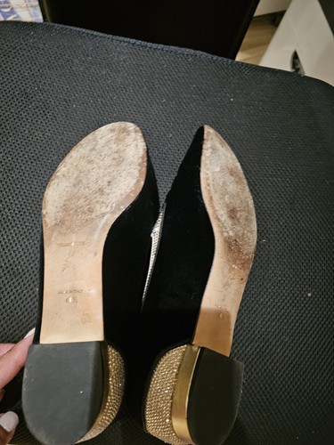 Rene Caovilla Black velvet and gold rhinestone Aladdin flats - Picture 7 of 8