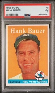 1958 Topps Baseball Hank Bauer PSA 7 NM New York Yankees Card #9      cc23