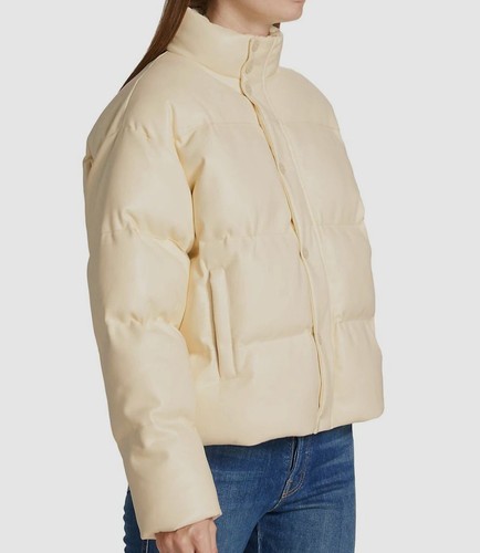 $395 Madre Mujer Marfil Caída Almohada Talk Imitación Cuero Puffer Chaqueta Abrigo Talla L - Imagen 2 de 5