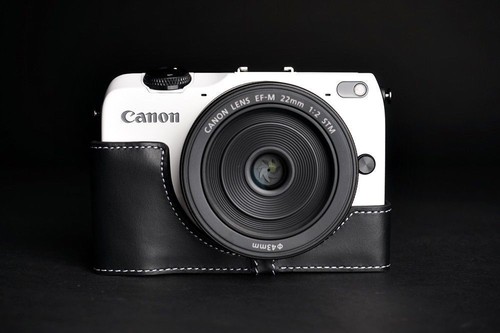 Funda Completa de Cuero Real Genuino para Cámara para Lente CANON EOS-M2 ZOOM Color Negro - Imagen 5 de 9