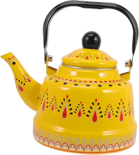 Ergonomic Stainless Steel Teapot Kettle - Vintage Yellow Enamel for Stovetop - Picture 3 of 11