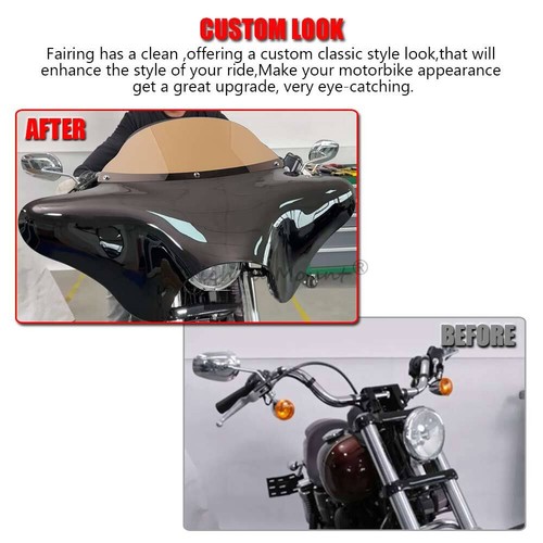 Universal Motorcycle Front Fairing Batwing Windshield w/Bracket For Harley Honda - Bild 19 von 40
