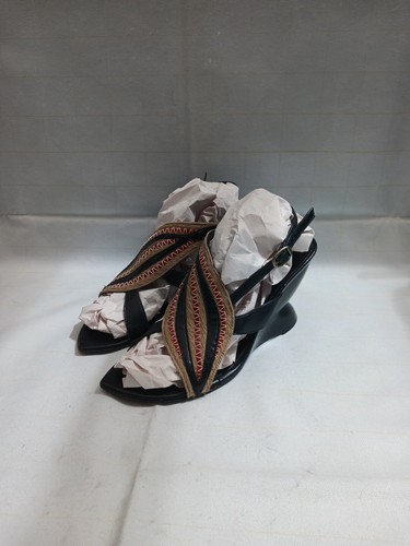 Robert Clergerie Paris UK 3 Strappy Black Wedge Sandals Unusual Slingback Shoes - Imagen 7 de 20