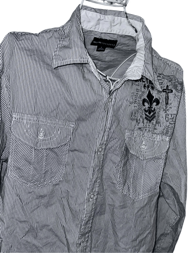 Very nice Decoded Men’s LIVE FREE” Long Sleeve black & White striped button up s - Picture 6 of 12