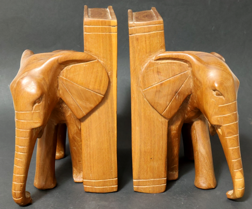 2 geschnitzte Elefanten Holzfigur Holz Buchstützen Holzschnitzerei Figur Elefant