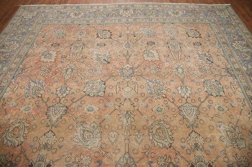 Vintage Floral Tebriz Living Room Area Rug 10x11 Wool Handmade Carpet - Picture 17 of 24