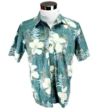 Two Paddles Flower Print Hawaiian Button Front SS Shirt Mens Medium NWOT