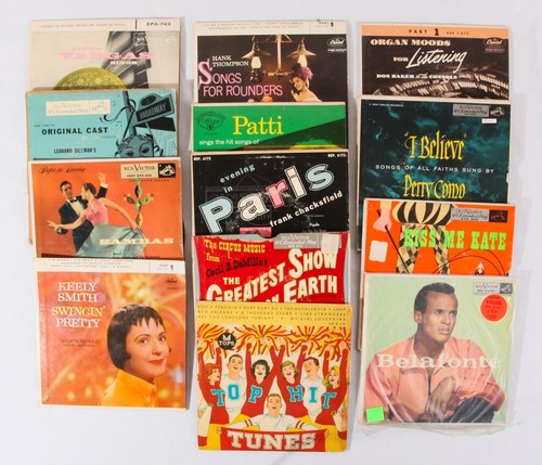 1940s & 1950s Music, Lot of 13 w Picture Sleeves, 7" EP, All VG or Better