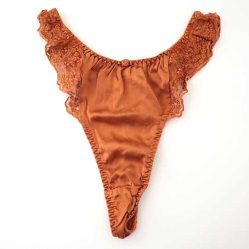 1 NEW Victoria's Secret VTG 90s 100% Silk & Lace High Cut Thong Panties MEDIUM