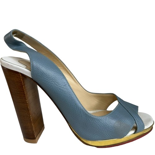 Christian Louboutin Teal Blue Leather Criss Cross Slingback Peep Toe Sandal US 5 - Picture 2 of 13