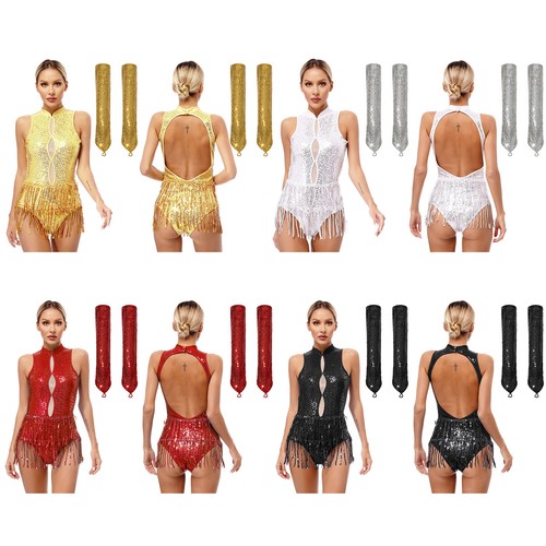 Women Dancewear Glittery Dress Salsa Costume Jazz Performance Tops Dance Ballet - Picture 5 of 59