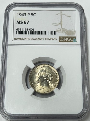 1943 P Jefferson Silver War Nickel NGC MS67 - Picture 2 of 8