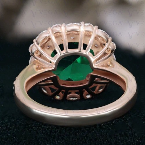 6.00Ct Cushion Cut Natural Emerald & Diamond 100% Real 14k SOLID Rose Gold Ring - Picture 3 of 19