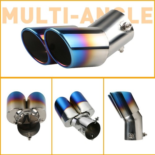 2.5" Car Blue Dual Exhaust Pipe Tailpipe Stainless Steel Tail Muffler Tip Throat - Picture 11 of 12