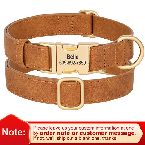 Personalisiertes Hundehalsband mit Namen Gravur Metallschnalle Weiches Leder S-L - Bild 22 von 41