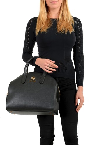 Roberto Cavalli Women's Black Leather Shoulder Handbag Satchel Bag - Picture 8 of 8