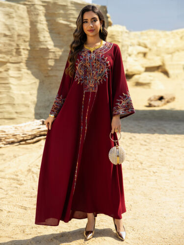 Stickerei Kaftan Damen muslimisches langes Kleid Abaya Dubai Robe Abend Ramadan Kleid - Bild 10 von 27