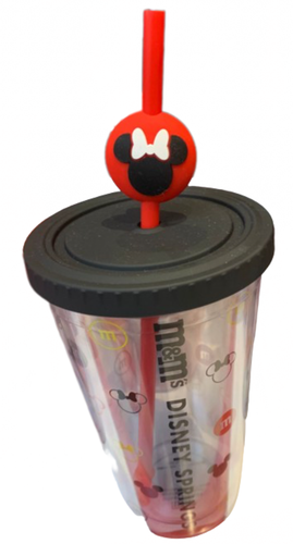 Disney Springs M&M's World Icon Black Minnie Mouse Straw Tumbler New with Tag - Foto 2 di 3