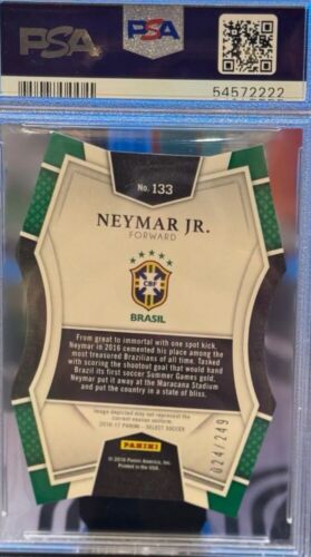 Neymar Jr 2016-17 Panini Select soccer Card blue PSA 9 Brazil Football 24/249 - Picture 2 of 2