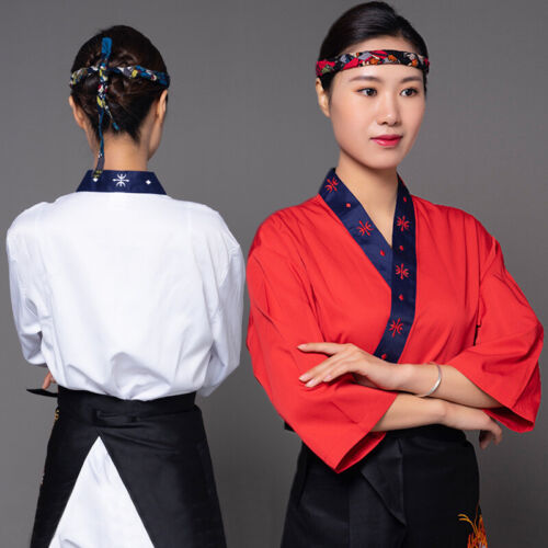 Sushi Chef Coat Serving Short Kimono Sushi Chef Jacket Restaurant Uniform Red - Picture 2 of 4
