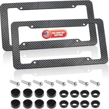 2pcs Universal Carbon Fiber Car Front & Rear License Plate Frame Cover USA Black