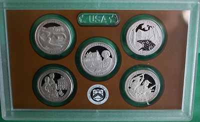 2017 S SILVER PROOF America the Beautiful Quarters ATB No BOX COA 5 Coins 25¢