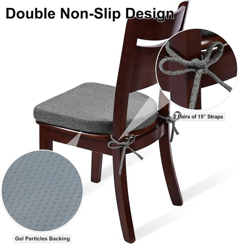 Juego de 4 Cojines Antideslizantes Gris Oscuro para Silla - Lavables a Máquina para Comedor Comodidad - Imagen 6 de 8