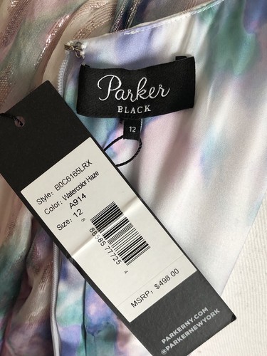 Parker Black NEW roslyn watercolor haze dress chiffon fit and flare metallic - Picture 13 of 17