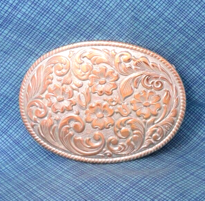 Western Floral Scroll Belt Buckle Cowboy Cowgirl SP Vtg 80s Chambers USA .QRT112