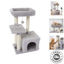 Stylish Grey Cat Tower with Spacious Platforms for Indoor Kittens  Small Breeds