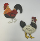 Lot of 2 Painted Hen & Rooster Bird Metal Tin Hanging Ornament Country Decor 5”