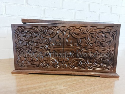 Handcarved Orthodox Reliquary Box Wood Ark White Velvet 17.71" - Picture 6 of 10