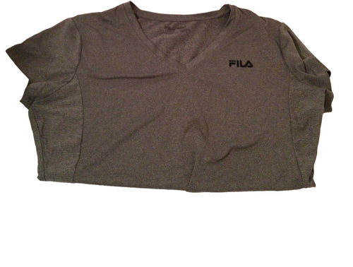 Fila Woman’s T Shirt Gray Size Large V Neck Short Sleeve Stretch Comfy Athletic - Picture 6 of 7