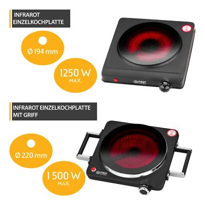  Infrarot Einzel Kochplatte Keramik Herdplatte Kochfeld 1250W -1500W mit Griffen
