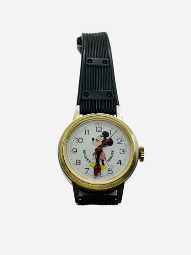 Vintage Disney Bradley Mickey Mouse Uhr goldfarben Retro 70er Jahre braucht Batterie - Bild 1 von 8