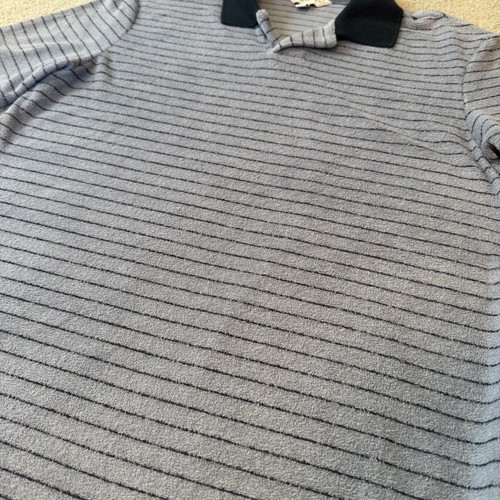 Club Monaco Stripe Terry Polo Shirt Men’s XS Blue Gray Short Sleeve Casual Retro - Picture 5 of 9