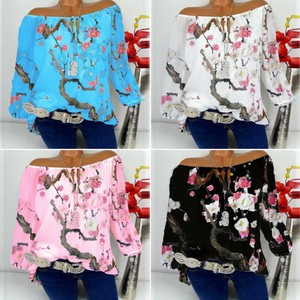 US-Womens-Off-Shoulder-Floral-Tops-Ladies-Summer-Loose-T-Shirt-Blouse-Plus-Size