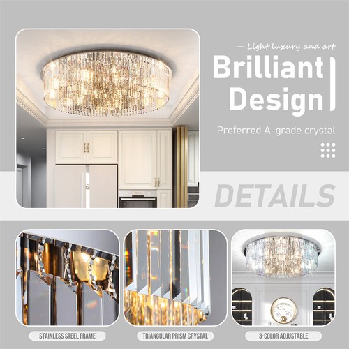 Modern Crystal Pendant Lamp Ceiling Light 60/90W Lighting Crystal Chandelier E14 - Picture 30 of 32
