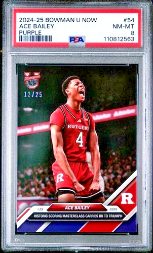 Ace Bailey RC 2024 Bowman U Now #54 37 Pt Historic Masterclass PSA 8 PURPLE #/25