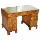 RARE VICTORIAN BURR OAK & WALNUT MERRYWEATHER LONDON 1885 STAMPED DESK, LEATHER 