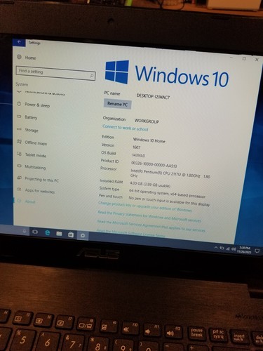 ASUS D450C Notebook Laptop 14" Intel Pentium 4 GB Win10 Cracked Sceen/ Bad Batt! - Picture 7 of 10