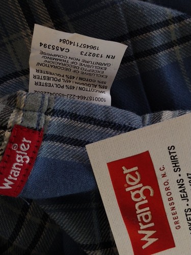 NEW Men's Wrangler Est 1947 Flannel Plaid Shirt Size 3XL Front Two Pockets Logo - Picture 7 of 11