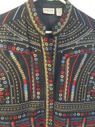 Gilet jeans donna Chicos nero ricamato taglia 2 foderato a scatto cotone - Foto 3 di 3