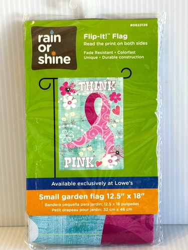 Kleine Gartenflagge Regen oder Glanz ~ THINK PINK ~ Brustkrebs-Band 12,5" x 18" - Bild 1 von 3