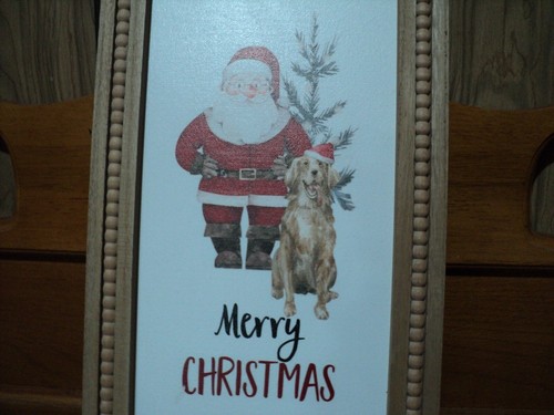 Golden Retriever dog with Santa Merry Christmas with frame picture Holiday Time - Picture 2 of 2