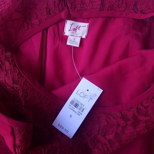 NWT Loft Womens Size 6 Red Sleeveless Sheath Dress Lace Tiered Ruffles Bow - Picture 3 of 5