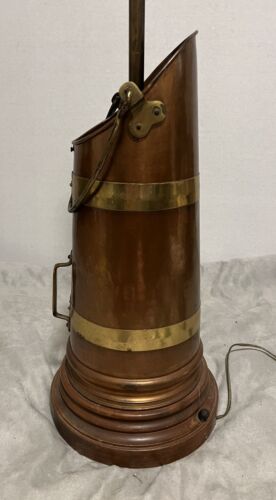 VTG Copper Dairy Can Floor Lamp Wood Base Brass Accents EUC - Picture 4 of 11