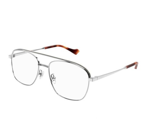 Neu Gucci GG1103O 003 57 mm silberne übergroße Pilotenbrille Gestell Italien